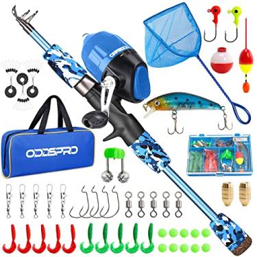 Imagem de ODDSPRO Vara De Pesca Infantil - Kit Inicial De Pesca Infantil - Com Caixa De Equipamento, Carretel, Plug De Prática, Guia Para Iniciantes E Bolsa De Viagem Para Meninos E Meninas