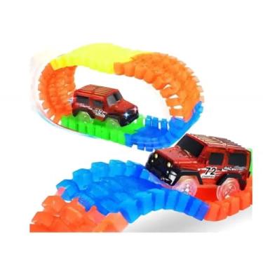 Imagem de Carrinho de Luzes com Pista Articulada 56 Peças Brinquedo Pista Maluca Infantil a Pilha