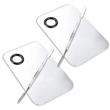 Imagem de ALIOBC Paleta de mistura de maquiagem de 2 peças, paleta de base de metal de aço inoxidável atualizada com espátula, ferramenta artística para misturar unhas de fundação, 15 x 9,9 cm
