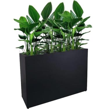 Imagem de Vaso de flores grande retangular grande com orifícios de drenagem para ambientes internos e externos, varanda, jardim, casa, pátio, porta da frente (preto, M)