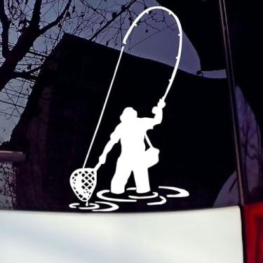 Imagem de Adesivo engraçado de pesca com mosca pescador truta peixe adesivo engraçado para carro caminhão janela para-choque branco