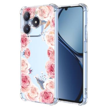 Imagem de RRXSYXL Capa para Realme C63 4G com estampa floral transparente, capa macia à prova de choque para Realme C63 4G, floral rosa