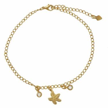 Imagem de Tornozeleira com Pingente de Estrela do Mar e Zircônias Folheada Em Ou