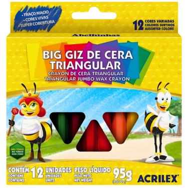 Imagem de Giz de Cera Jumbo 12 Cores Big Triangular 95 g Acrilex