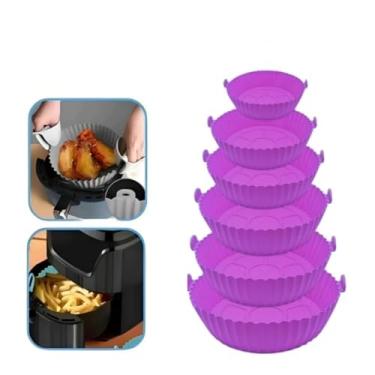 Imagem de Kit Com 6 Formas De Silicone Reutilizáveis Para Air Fryer Antiaderentes, Com Alças, Compatíveis Com Forno e Micro-ondas Cestas Redondas Universais Para Todos Os Modelos (LILÁS)