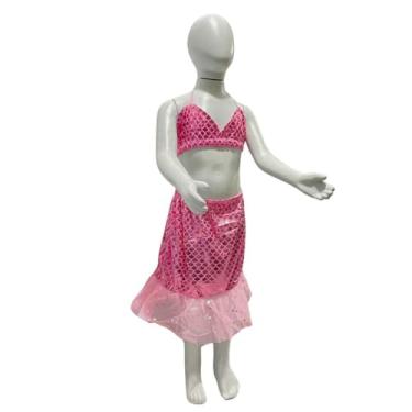 Imagem de Fantasia Infantil Sereia Com Saia + Top - Carnaval Festa Bloquinho De Rua Crianças 3-4 Anos (Rosa)