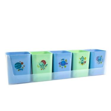Imagem de Kit Doçura 5 Porta objetos Dello   Papelaria Criativa, Verde e Azul