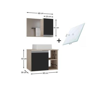 Imagem de Armario gabinete banheiro virtus 60cm tampo de vidro - MOVEIS JOIA, Ma