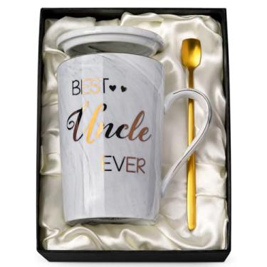Imagem de Best Uncle Birthday Gifts from Nephew Niece, Uncle Fathers Day Gift - Caneca engraçada de tio impressa com ouro, presentes de anúncio de tio para tio, caneca de café de cerâmica mármore cinza 400 ml,