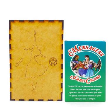 Imagem de Kit Oráculo Mensagens Povo Cigano e Porta Tarô Caixa Madeira - Flash