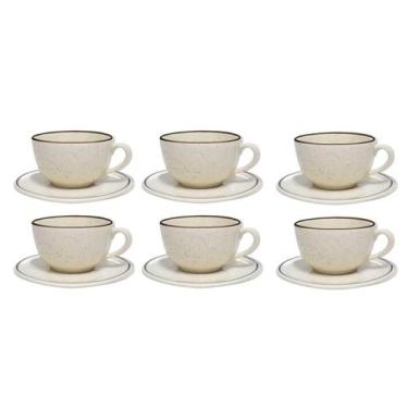 Imagem de Jogo Xicaras de Chá Café Com Pires Kit 6pcs 200ml Cerâmica Oxford Unni