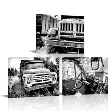 Imagem de xiysien Arte de parede de caminhão antigo casa de fazenda carro enferrujado decoração de parede vintage caminhão campestre arte emoldurada para sala de estar quarto 30,5 x 40,6 cm x 3 peças