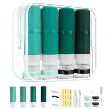 Imagem de Kit 18 Potes Frascos Silicone Viagem - Conjunto de Recipientes para Cosméticos, Sem BPA, à Prova de Vazamento, Para Creme Shampoo Condicionador Cosméticos, Para Todos os Viajantes(Verde)