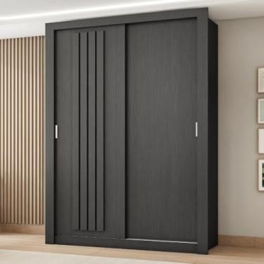 Imagem de Guarda Roupa Solteiro 2 Portas Darvi Carraro Ripado Preto Touch