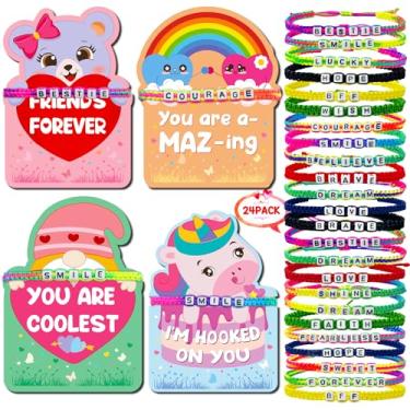 Imagem de Rossorha Pacote Com 24 Cartões De Dia Dos Namorados Para Crianças, Cartões De Dia Dos Namorados Com Pulseiras De Contas, Presentes De Dia Dos Namorados Para Crianças, Prêmios De Sala De Aula, Presen