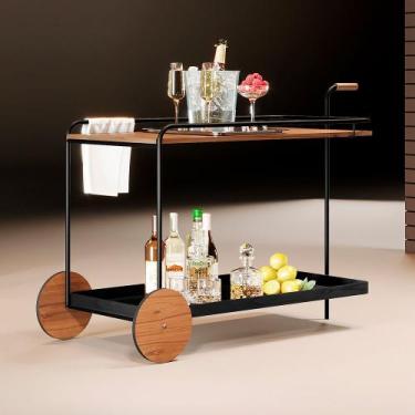 Imagem de Carrinho Bar Agnes com Rodízios e Prateleiras Mel Estrutura Metálica P