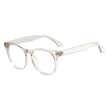 Imagem de JRLLFD Óculos de grau vintage de plástico transparente leve para homens e mulheres, armação redonda de aro completo para lentes (tamanho único/marrom transparente)