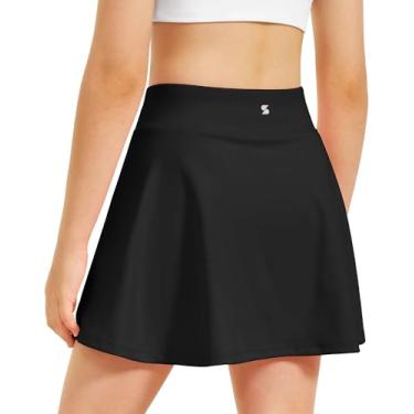 Imagem de Stelle Saias de tênis para meninas com bolsos shorts atléticos shorts internos cintura alta esportes golfe corrida saia, Preto, 5-6 Anos