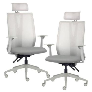 Imagem de Kit 2 Cadeiras Escritório Giratória Presidente Flow F02 Base Cinza Sin