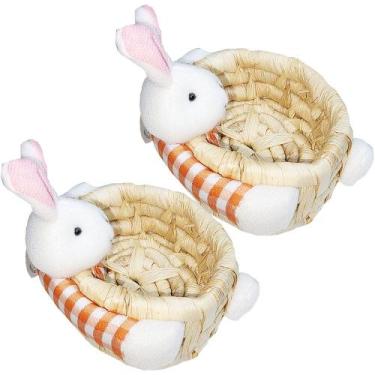 Imagem de Kit 2 Cesto Com Coelhinho De Páscoa Decoração Em Palha Wincy, UN