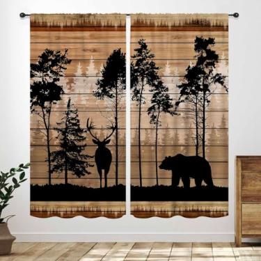 Imagem de Cortinas de cabana florestal de fazenda, cortinas rústicas de madeira rústica, pequeno, curto, café, cozinha, cozinha, cervo, urso, vintage, rústica, quarto, sala de estar, banheiro, tratamentos,