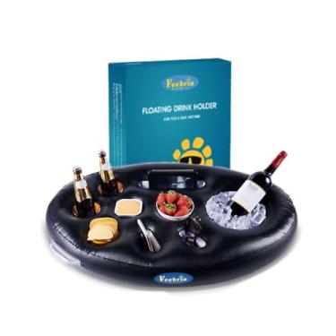 Imagem de Suporte inflável para bebidas FEEBRIA com 9 furos, grande capacidade e material transparente, boia de bebida para festa na piscina, praia, Preto