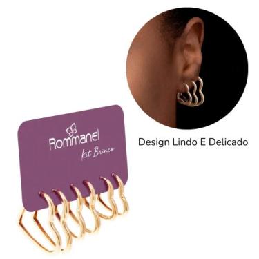 Imagem de Rommanel Kit De Brincos Coração Banhado Ouro 19k Lindo E Elegante
