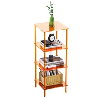 Imagem de solaround Estante de acrílico, pequena estante de canto independente prateleira de exibição para sala de estar, quarto, banheiro, espaços pequenos (laranja, 4 camadas)