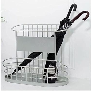 Imagem de Gerrit Suporte de guarda-chuva de metal para entrada do corredor, suporte de guarda-chuva com bandeja coletora, suporte de guarda-chuva para armazenamento interno de guarda-chuva, prata (prata)