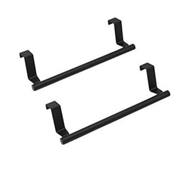 Imagem de szhdxsy 2 peças de aço inoxidável sobre porta toalheiro, suporte de barra de toalha de porta de armário de cozinha para mão, toalheiros de porta com ganchos para banheiros e cozinhas, preto