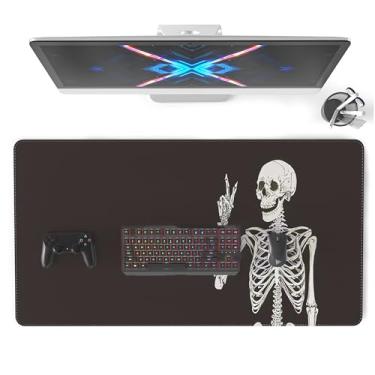 Imagem de Colorful Star Tapete de mesa de couro, esqueleto humano preto grande para jogos de mesa, tapete de mesa de teclado impermeável com base antiderrapante e borda costurada para jogos de escritório em