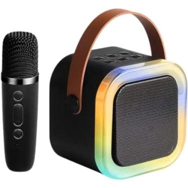Imagem de Caixa de Som Bluetooth Portátil com Karaokê, LED RGB, Microfone sem Fio, 10,3 x 8,9 x 9,4 cm (Preto)