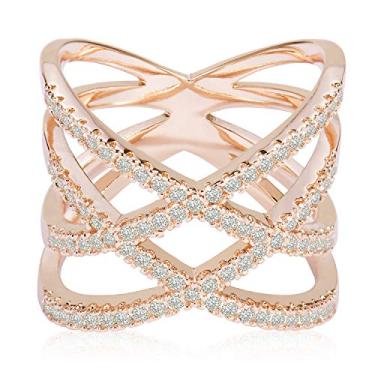 Imagem de Anel de ouro rosa duplo cruzado CZ pave Crossover Fashion Band Tamanho 6 7 8 9