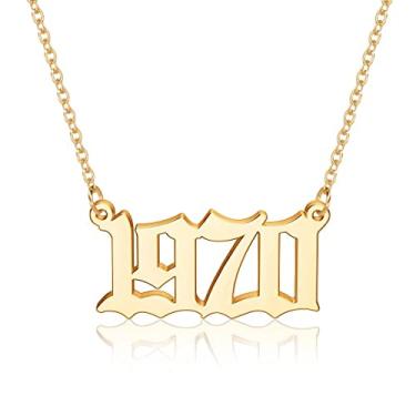 Imagem de Colar M Mooham para mulheres, folheado a ouro 18 quilates, com pingente de ano de nascimento em inglês antigo, presente de joia para aniversário feminino, 1970-2021