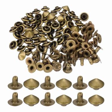 Imagem de PATIKIL Rebites de ponta de 8 mm, 100 conjuntos de tachas quadradas, rebites punk rápidos, decoração de artesanato em couro para pregos, roupas, cintos, bolsas, sapatos, tom bronze