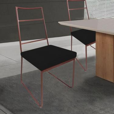 Imagem de Kit 02 Cadeiras Sala de Jantar Escritório Office Stark Industrial Ferro Bronze Suede Preto - Ahz Móveis
