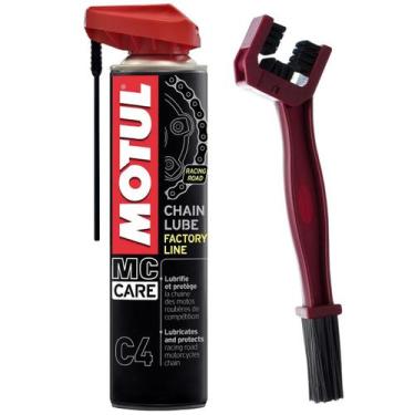 Imagem de Kit Escova Limpeza + Spray Lubrificante P/ Correntes Motos Competição 