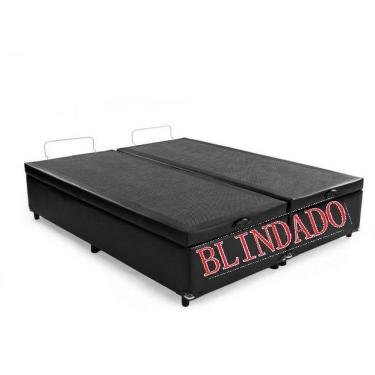 Imagem de Cama Box Baú Casal Bipartido Blindado Corino Preto Com Pistão A Gás