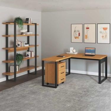 Imagem de Kit 3 Peças 1 Escrivaninha em L 1 Gaveteiro e 1 Estante Industrial