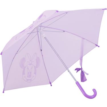 Imagem de Concept One Guarda-chuva infantil Disney Minnie Mouse com fita borboleta, dobrável manualmente, à prova de vento, leve e embalável para viagens, arco de 67 cm, lilás, Lilás