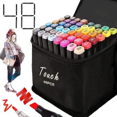 Imagem de Caneta Canetinhas 48 Cores Permanente Estojo Bolsa Com Alça Marcador Ponta Dupla desenho