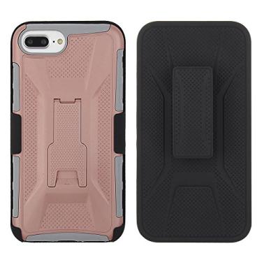 Imagem de Cube Apple iPhone 8 Plus/7P/6s P/6P - Combo de suporte de coldre - Capa de policarbonato dourada rosa com capa de TPU cinza