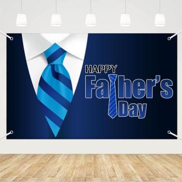 Imagem de MEHOFOND 1,8 x 1,1 m Feliz Dia dos Pais Pano de Fundo Azul Melhor Pai Fotografia Fundo Azul Listrado Terno de Gravata Agradecido Pai Família Decoração de Festa de Formatura I Love Dad Dia dos Pais