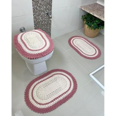 Imagem de Jogo De Banheiro Em Crochê 3 Peças Vezinho Artesanal - Genérico, Rosê