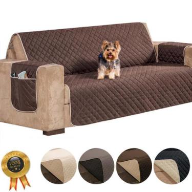 Imagem de Capa protetor para sofá 3 lugares impermeável tabaco e caqui - VITOR B