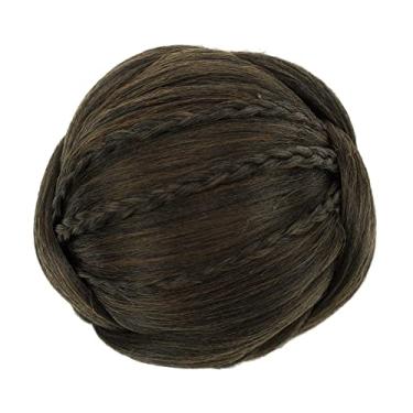 Imagem de IMISSU Capa de cabelo de dançarina de chignon trançado tamanho pequeno apliques de cabelo scrunchies coque peruca updo (M2 Castanho Misto)