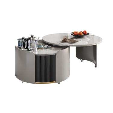 Imagem de Mesa de Chá Mesa de chá redonda de laje de pedra Kung Fu moderna, carrinho de chá móvel, preparação de chá, sala de estar integrada, casa Mesa Lateral