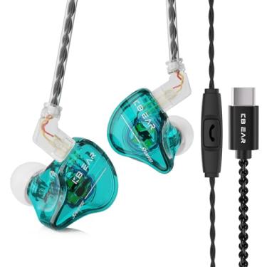 Imagem de keephifi Fone de ouvido KBEAR Storm in Ears para músicos, cantores, audiófilos, fone de ouvido para monitor de orelha, 10 mm, forte, magnético dinâmico, driver (ciano, USB C com microfone)