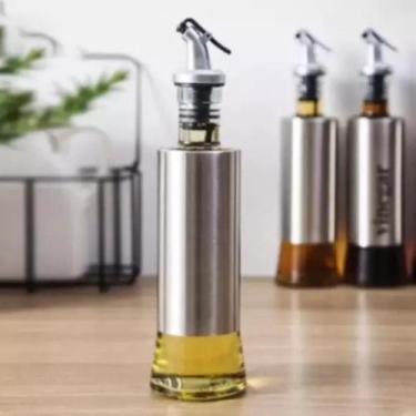 Imagem de Galheteiro Porta Azeite Vinagre Azeiteira 300 Ml Vidro Aço Inox Dosado