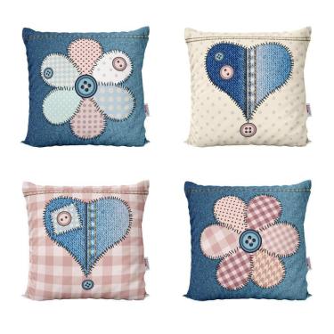Imagem de Almofadas Decorativas Jeans Coração Floral Para Sala 40X40